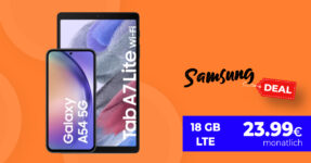 Samsung Galaxy A54 & Galaxy Tab A7 Lite mit 18GB LTE nur 23,99 Euro monatlich – nur 25 Euro Zuzahlung und kein Anschlusspreis