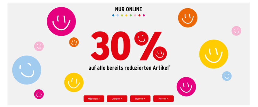 30% Rabatt auf alle bereits reduzierten Artikel bei Ernstings-family