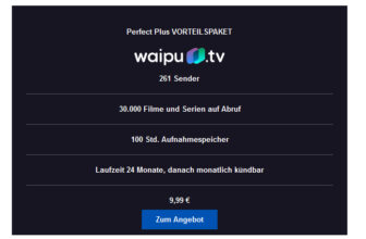 waipu.tv Perfect Plus 24 Monate Vorteilspaket - Laufzeit von 24 Monaten für monatlich 9,99€ statt 12,99€