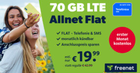 70GB LTE monatlich kündbar nur 19,99€ monatlich - 1 Monat gratis- Anschlusspreis sparen