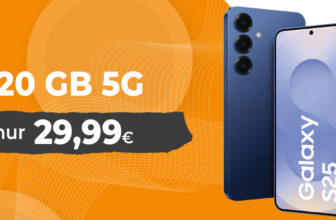Samsung Galaxy S25 -512GB- für einmalig 79 Euro (+AG 39.99€) mit 20GB und 200 Euro Wechselbonus bei Rufnummernmitnahme nur 29.99 Euro monatlich