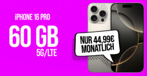 iPhone 16 Pro für einmalig 119 Euro mit 60GB 5G Telekom und 150 Euro Wechselbonus bei Rufnummernmitnahme nur 44.99 Euro monatlich