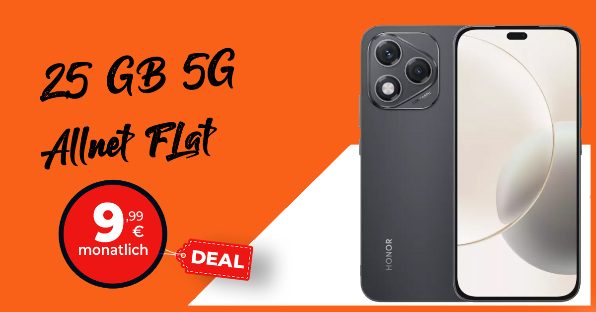 Honor 400 lite -256GB- für einmalig 1 Euro (+AG 29.99€) mit 25GB und 30 Euro Wechselbonus nur 9.99 Euro monatlich
