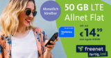 50GB LTE Allnet Flat (monatlich kündbar) für nur 14,99€ monatlich – Anschlusspreis sparen