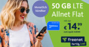 Monatlich kündbar – 50GB LTE Allnet Flat für nur 14,99€ monatlich – Anschlusspreis sparen
