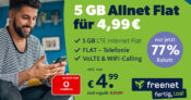 5GB LTE Allnet Flat im Vodafone Netz für nur 4,99 Euro monatlich – Anschlusspreis sparen