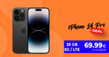 Apple iPhone 14 Pro für einmalig nur 1 Euro mit 25GB LTE/5G und 200 Euro Wechselbonus nur 69,99 Euro monatlich