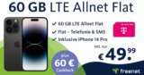 Apple iPhone 14 Pro mit 60GB LTE Telekom Allnet Flat und 60 Euro Cashback nur 49,99 Euro monatlich