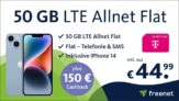 Apple iPhone 14 mit 50GB LTE & 150€ Cashback nur 44,99 Euro monatlich – nur 49 Euro Zuzahlung