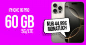 iPhone 16 Pro für einmalig 119 Euro mit 60GB 5G Telekom und 150 Euro Wechselbonus bei Rufnummernmitnahme nur 44.99 Euro monatlich