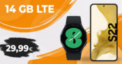 Samsung Galaxy S22 5G & Samsung Galaxy Watch4 & 50€ Wechselbonus mit 14GB LTE nur 24,99 Euro monatlich