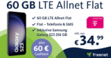 Samsung Galaxy S23 -256GB- mit 60GB LTE für einmalig 79,99 Euro und 60 Euro Cashback nur 34,99 Euro monatlich