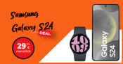Samsung Galaxy S24 & Galaxy Watch6 für einmalig 249,99 Euro mit 20GB LTE und 50 Euro Wechselbonus bei Rufnummermitnhame nur 29,99 Euro monatlich