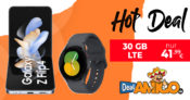 Samsung Galaxy Z Flip4 5G & Samsung Galaxy Watch5 & 50€ Wechselbonus mit 30GB LTE nur 41,99 Euro monatlich