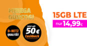 Telekom Netz – 15GB LTE nur 14,99 Euro monatlich und 50 Euro Cashback – 25GB LTE nur 19,99 Euro monatlich und 100 Euro Cashback