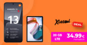 Xiaomi 13 & Xiaomi Redmi Pad für einmalig 49 Euro mit 50€ Wechselbonus und 20GB LTE nur 34,99 Euro monatlich