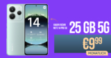 Xiaomi Redmi Note 14 5G für einmalig 15 Euro (+AG 29.99€) mit 25GB und 30 Euro Wechselbonus bei Rufnummernmitnahme nur 9.99 Euro monatlich