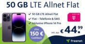 iPhone 14 Pro für einmalig 249,99 Euro mit 150€ Cashback und 50GB LTE Telekom nur 44,99 Euro