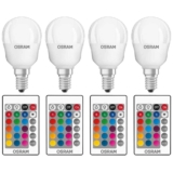 4 x Osram LED Tropfen 4,2W E14 250lm RGBW warmweiß bunt dimmbar Fernbedienung nur 8,99 Euro