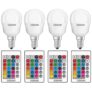 4 x Osram LED Tropfen 4,2W E14 250lm RGBW warmweiß bunt dimmbar Fernbedienung nur 8,99 Euro