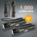 2x Taktische CREE Taschenlampe | 1000lm LED Taschenleuchte Flashlight 500m Zoom nur 14,99 Euro