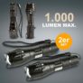2x Taktische CREE Taschenlampe | 1000lm LED Taschenleuchte Flashlight 500m Zoom nur 14,99 Euro